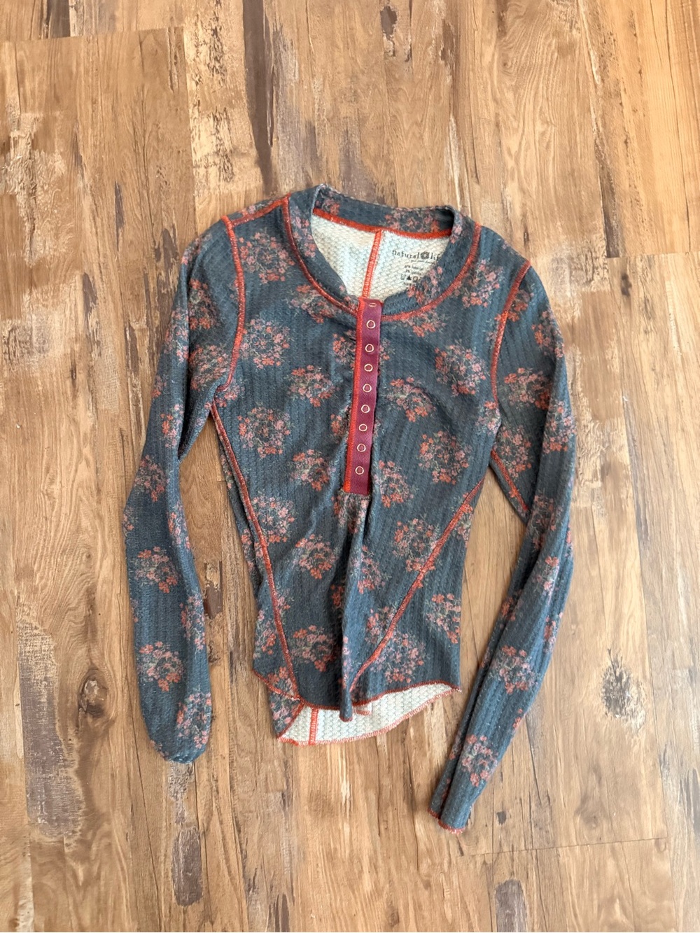 Natural Life Floral Thermal Henley Top